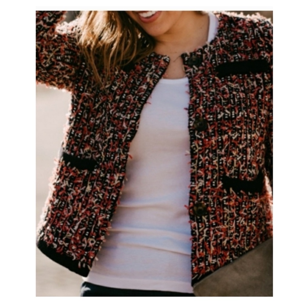 Ann Taylor Navy Blue Pink Eyelash Gold Button Cardigan Jacket Size Small